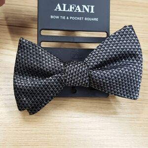 ALFANI Mens Bow Tie Black Diamond Textured Adjustable Pre-Tied